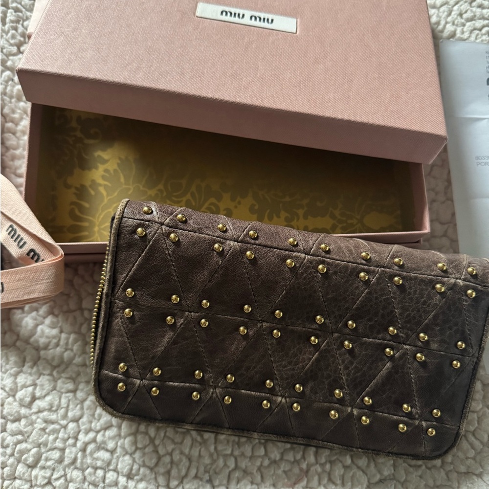 Miu Miu Brown Studded Continental Wallet